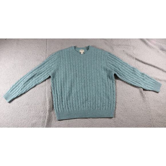 LL Bean Sweater Mens XL Green Wool Blend Cable Knit Fisherman Vintage Hong Kong - Picture 1 of 6